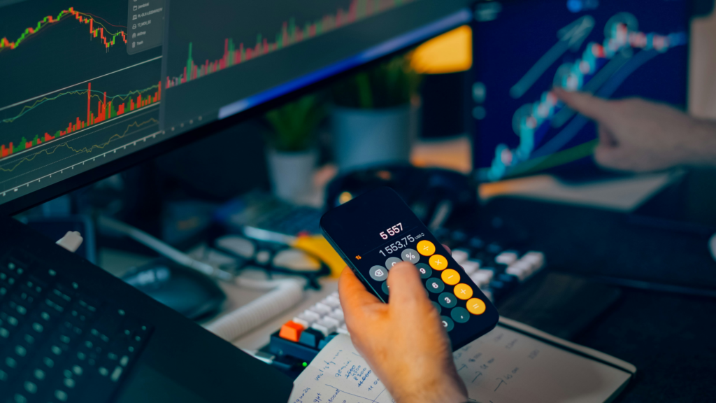 Stock market trading monitor showing rising US Treasury bond yields and falling stock indices